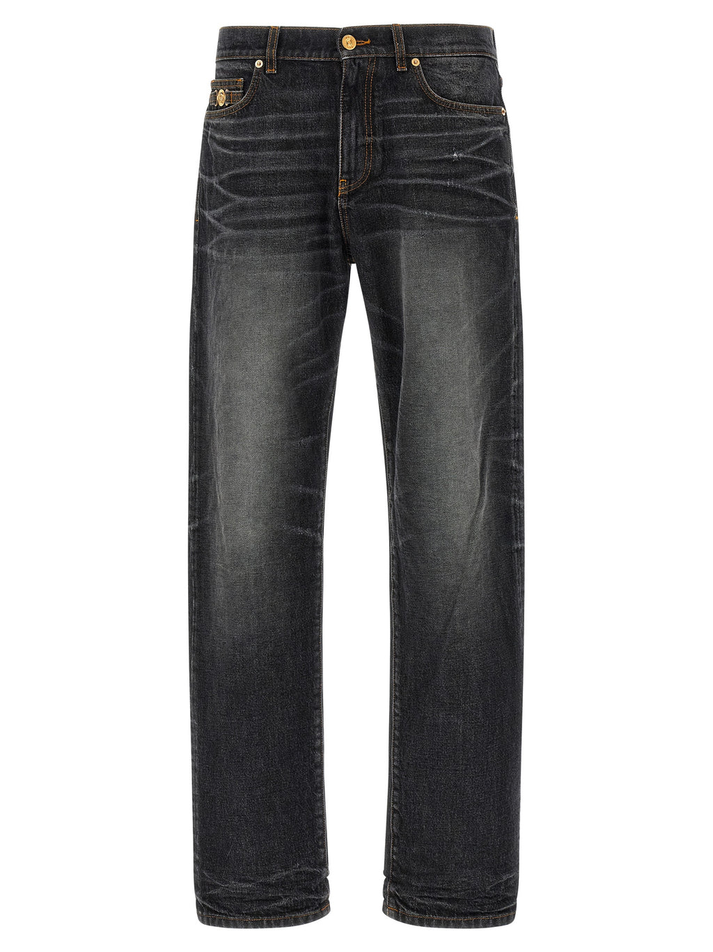 Versace Black Cotton Straight-Leg Jeans